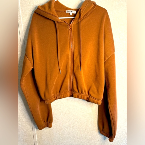 Stella Viva Cropped Full Zip Brown Hoodie Woman’s XL Neutral Boho Minimalist - Picture 1 of 9